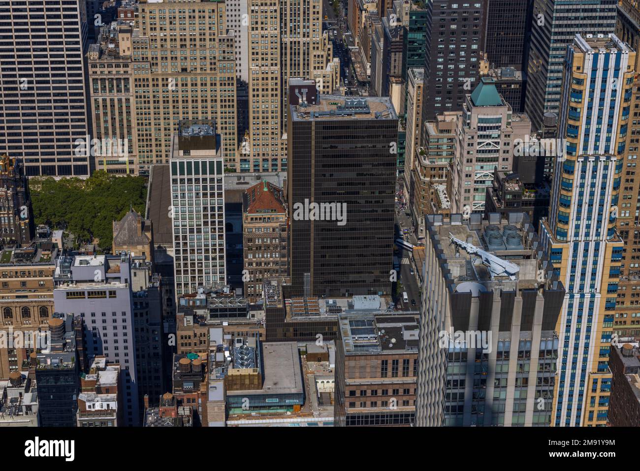 Wunderschöne Aussicht von oben auf die Dächer der Wolkenkratzer. Manhattan, New York, USA. Stockfoto