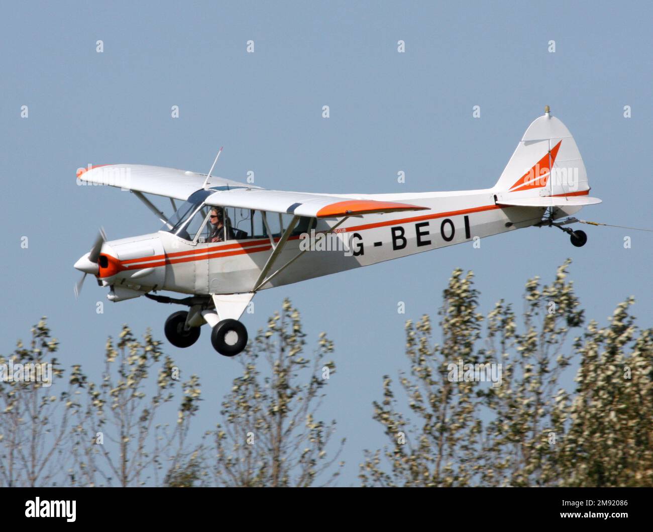 Ein Piper PA-18-150 Super Cub landet auf einem privaten Flugplatz in West Sussex Stockfoto