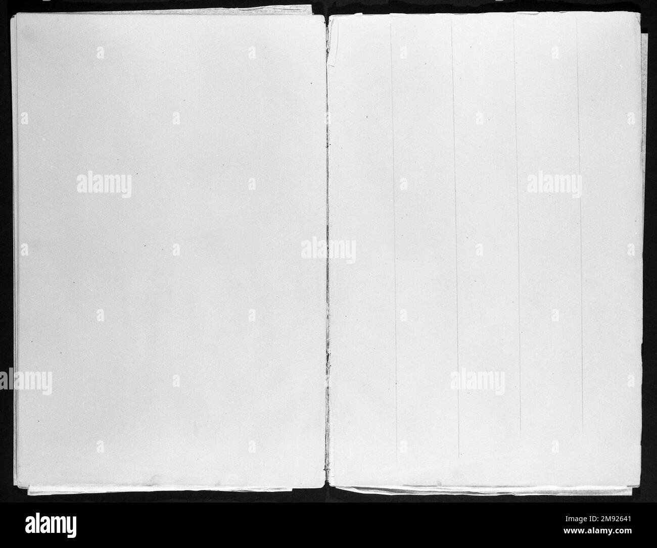 Anatomy Sketchbook Eastman Johnson (Amerikanisch, 1824-1906). Anatomy Sketchbook, 1849. Graphit auf Beige, mittelschwer, leicht strukturiertes Laienpapier, Sketchbook: 17 1/8 x 11 1/16 x 3/8 Zoll (43,5 x 28,1 x 1 cm). Eastman Johnson benutzte dieses Skizzenbuch, als er sich für einen Anatomiekurs an der Düsseldorfer Königlichen Akademie in Deutschland eingeschrieben hat. Die akribische, fast wissenschaftliche Präzision seiner Skelettstudien zeigt, dass die Schule den Schwerpunkt auf Zeichentechnik und anatomisches Wissen als grundlegende Werkzeuge für den Künstler legt. Viele der Zeichnungen enthalten Gitter und andere geometrische Leitlinien sowie Anmerkungen zu ide Stockfoto