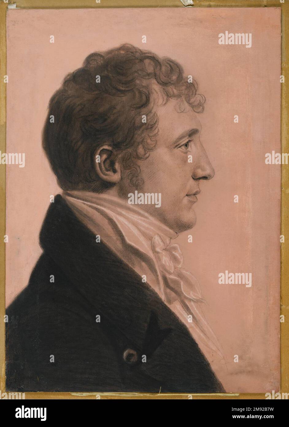 James Alexander Fulton vom Mount Erin Charles Balthazar Julien Févret de Saint-Mémin (Französisch, 1770-1852, aktiv USA, 1793-1814). James Alexander Fulton von Mount Erin, Kalifornien 1808. Schwarzer Farbstift, Pastellfarben, Holzkohle und weiße Kreide auf Papier, das mit rosafarbener, undurchsichtiger Aquarellfarbe gestrichen und pastellfarben auf Holzpappe befestigt ist, Blatt: 21 5/16 x 15 1/4 cm (54,1 x 38,7 cm). In diesem Porträt eines Inhabers einer Plantage in Virginia erreichte der französische Emigré und der Wanderkünstler Charles de Saint-Mémin seinen präzisen Realismus mit Hilfe einer Physiognotrace, einer mechanischen Vorrichtung zur Verfolgung einer Silhouette. Nach Estelishi Stockfoto