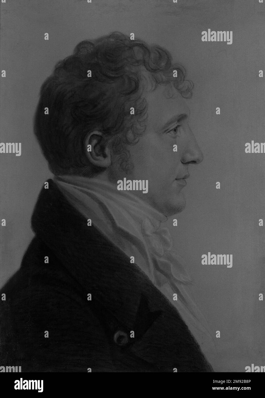 James Alexander Fulton vom Mount Erin Charles Balthazar Julien Févret de Saint-Mémin (Französisch, 1770-1852, aktiv USA, 1793-1814). James Alexander Fulton von Mount Erin, Kalifornien 1808. Schwarzer Farbstift, Pastellfarben, Holzkohle und weiße Kreide auf Papier, das mit rosafarbener, undurchsichtiger Aquarellfarbe gestrichen und pastellfarben auf Holzpappe befestigt ist, Blatt: 21 5/16 x 15 1/4 cm (54,1 x 38,7 cm). In diesem Porträt eines Inhabers einer Plantage in Virginia erreichte der französische Emigré und der Wanderkünstler Charles de Saint-Mémin seinen präzisen Realismus mit Hilfe einer Physiognotrace, einer mechanischen Vorrichtung zur Verfolgung einer Silhouette. Nach Estelishi Stockfoto
