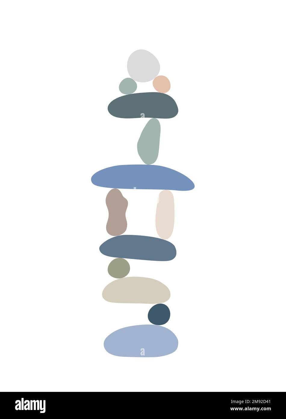 Zen Stones cairns Einfache abstrakte flache Vektordarstellung, Relax-, Meditations- und Yoga-Konzept, Bo-Farben Steinpyramide zum Erstellen von Bannern, Postern, Karten, Drucken, Wandgemälden Stock Vektor