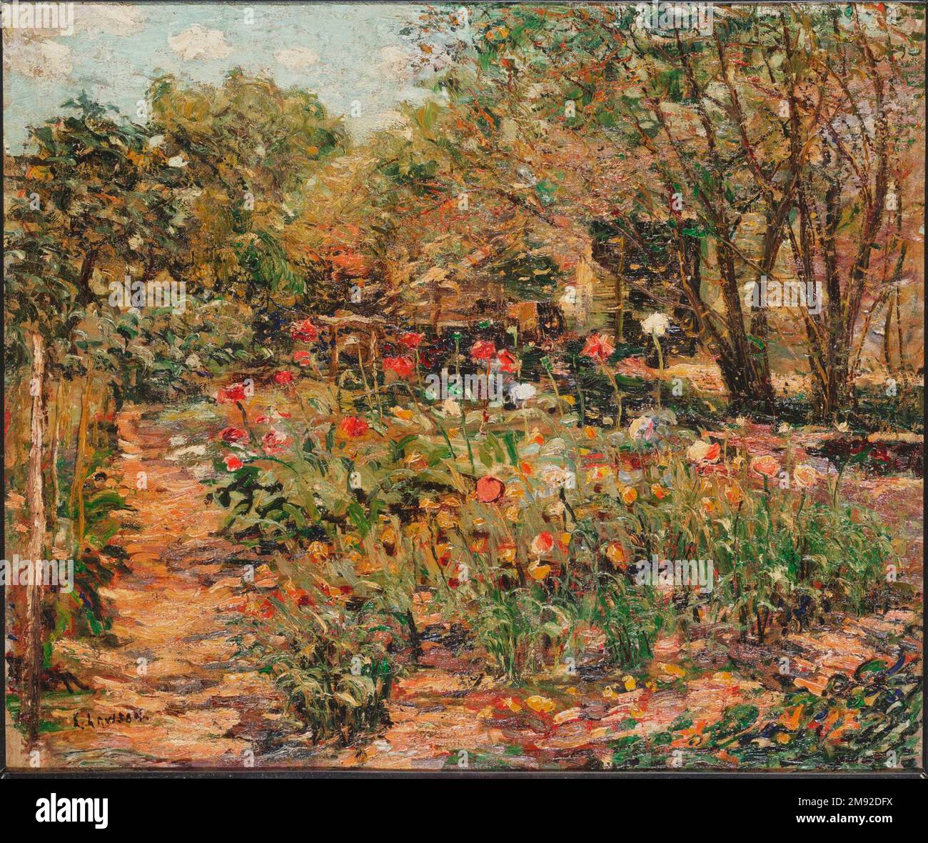 Gartenlandschaft Ernest Lawson (Amerikanisch, 1873-1939). Gartenlandschaft, ca. 1915. Öl auf Leinwand, 19 15/16 x 23 7/8 Zoll (50,6 x 60,6 cm). Amerikanische Kunst ca. 1915 Stockfoto