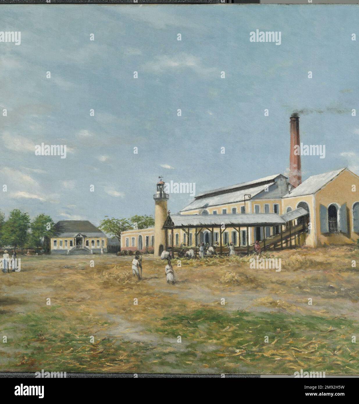 Hacienda La Fortuna Francisco Oller (Puerto Ricaner, 1833-1917). Hacienda La Fortuna, 1885. Öl auf Segeltuch, 26 x 40 Zoll (66 x 101,6 cm). Unter den berühmtesten karibischen Malern des 19. Jahrhunderts verbrachte Francisco Oller einige Jahre in Paris. Dort absorbierte und rekonfigurierte er die radikalen Stile des Realismus mit seinem demokratischen Ansatz für alltägliche Themen und Impressionismus mit seinem Schwerpunkt auf spontanen und momentanen Auswirkungen von Licht und Atmosphäre. Zusammen halfen diese Bewegungen Oller dabei, eine einzigartige künstlerische Vision seines einheimischen Puerto Rico (damals ein Stockfoto