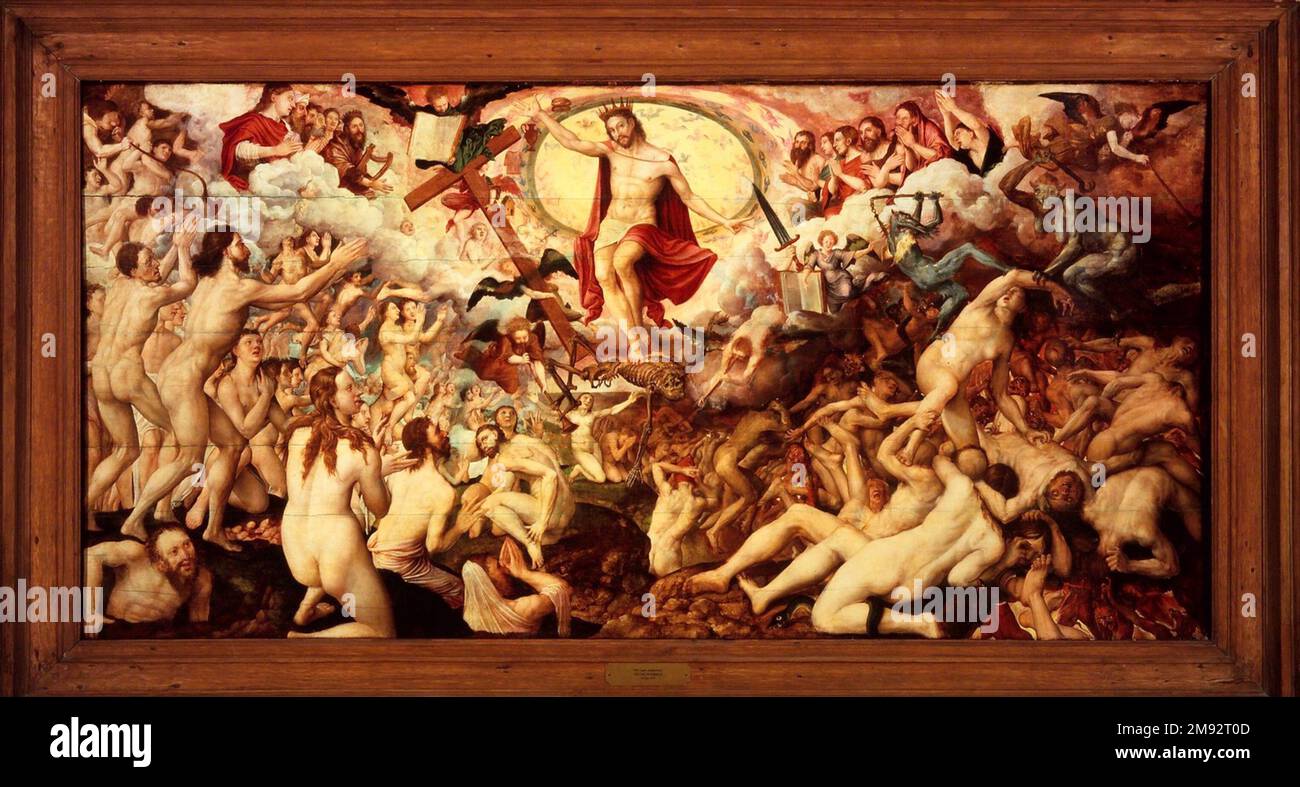 Das jüngste Urteil des Kreises von Pieter Jansz. Pourbus (Niederländisch, 1523/4-1584). Letztes Urteil nach 1551. Öl auf Platte, 38 1/4 x 75 3/4in. (97,2 x 192,4cm). Europäische Kunst nach 1551 Stockfoto