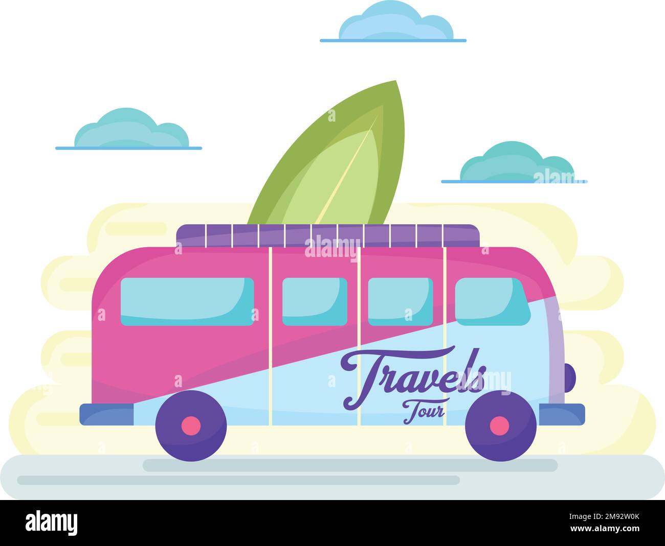 Van mit einem Surfbrett-farbigen Gebäck-Reiseposter Vector Stock Vektor