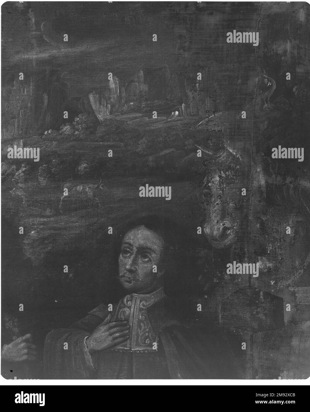 St. Isidore, der Bauer, unbekannt. Saint Isidore, der Bauer, Kalifornien. 1750. Öl auf Leinwand, 31 1/8 x 24 1/4in. (79,1 x 61,6cm). GEMÄLDE IN SPANISCHEN KOLONIALHÄUSERN die enorme Anzahl an Gemälden, die private Sammler im kolonialen spanischen Amerika erworben haben, wird durch Beweise in Testamenten, Mitgift und anderen Dokumenten der damaligen Zeit bestätigt. Von städtischen Zentren bis hin zu Grenzgebieten dekorierten Gemälde von Künstlern aus Europa und der Neuen Welt, die religiöse und säkulare Themen darstellen, die Häuser kreolischer, spanischer Halbinsel, Mestizos (Menschen gemischter Rassen) und indigener Männer und Frauen. Die fünf Anden-Gemälde auf t Stockfoto