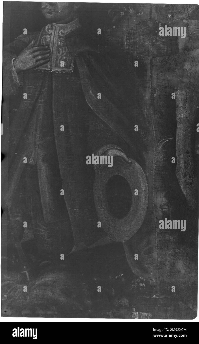 St. Isidore, der Bauer, unbekannt. Saint Isidore, der Bauer, Kalifornien. 1750. Öl auf Leinwand, 31 1/8 x 24 1/4in. (79,1 x 61,6cm). GEMÄLDE IN SPANISCHEN KOLONIALHÄUSERN die enorme Anzahl an Gemälden, die private Sammler im kolonialen spanischen Amerika erworben haben, wird durch Beweise in Testamenten, Mitgift und anderen Dokumenten der damaligen Zeit bestätigt. Von städtischen Zentren bis hin zu Grenzgebieten dekorierten Gemälde von Künstlern aus Europa und der Neuen Welt, die religiöse und säkulare Themen darstellen, die Häuser kreolischer, spanischer Halbinsel, Mestizos (Menschen gemischter Rassen) und indigener Männer und Frauen. Die fünf Anden-Gemälde auf t Stockfoto