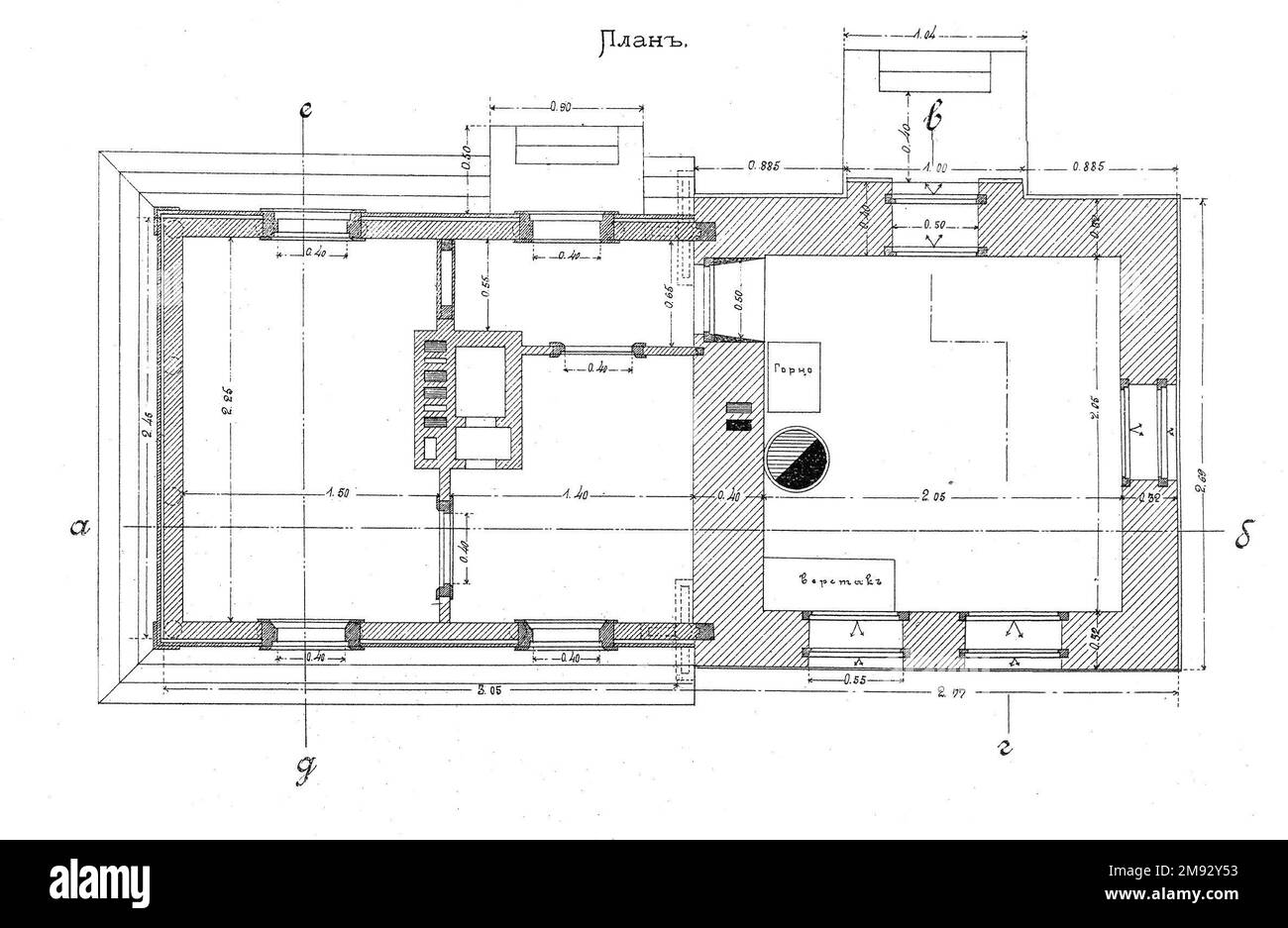 Zeichnungen eines typischen Wasserförderungsgebäudes des Zweigs Perm-Vyatka-Kotlas. Eines dieser Gebäude wurde in Kotlas Ca. Erbaut. 1899 Stockfoto