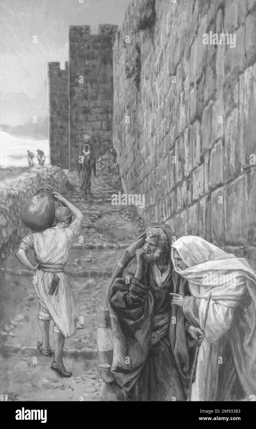 The man Bearing a Pitcher (L'homme à la cruche) James Tissot (Französisch, 1836-1902). The man Bearing a Pitcher (L'homme à la cruche), 1886-1894. Undurchsichtige Aquarelle über Graphit auf grauem gewebtem Papier, Bild: 9 7/8 x 6 5/16 Zoll (25,1 x 16 cm). Europäische Art. 1886-1894 Stockfoto