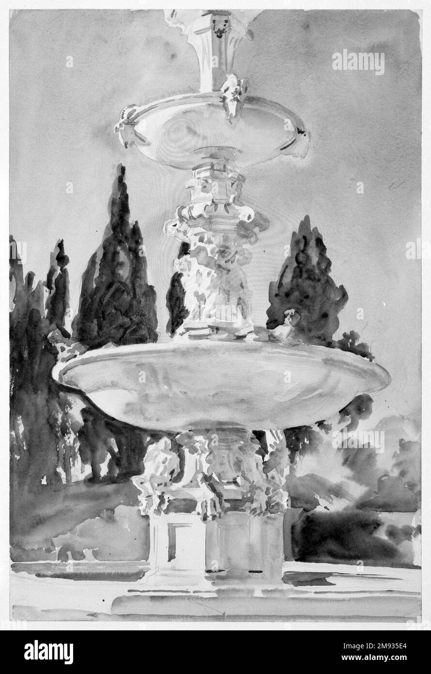 In einer Medici Villa John Singer Sargent (Amerikaner, geboren in Italien, 1856-1925). In einer Medici Villa, 1906. Lichtdurchlässige Aquarelle und undurchsichtige Aquarelle mit Graphitunterzeichnung, 21 3/16 x 14 3/8in. (53,8 x 36,5cm). Die Kulisse für diese lebhaft helle Aquarelle war der klassische Renaissancegarten in der Villa Medici di Castello, entworfen von Niccolò Tribolo, um Cosimo de' Medici' Herrschaft über die nahe gelegene Stadt Florenz zu begeistern. Der Garten wurde auf einer Steigung angelegt, mit geometrisch gestalteten Kisten und Kräuterhecken als Kulisse für die großen Brunnen von Benedetto Varchi. Obwohl Sargent-Feature Stockfoto