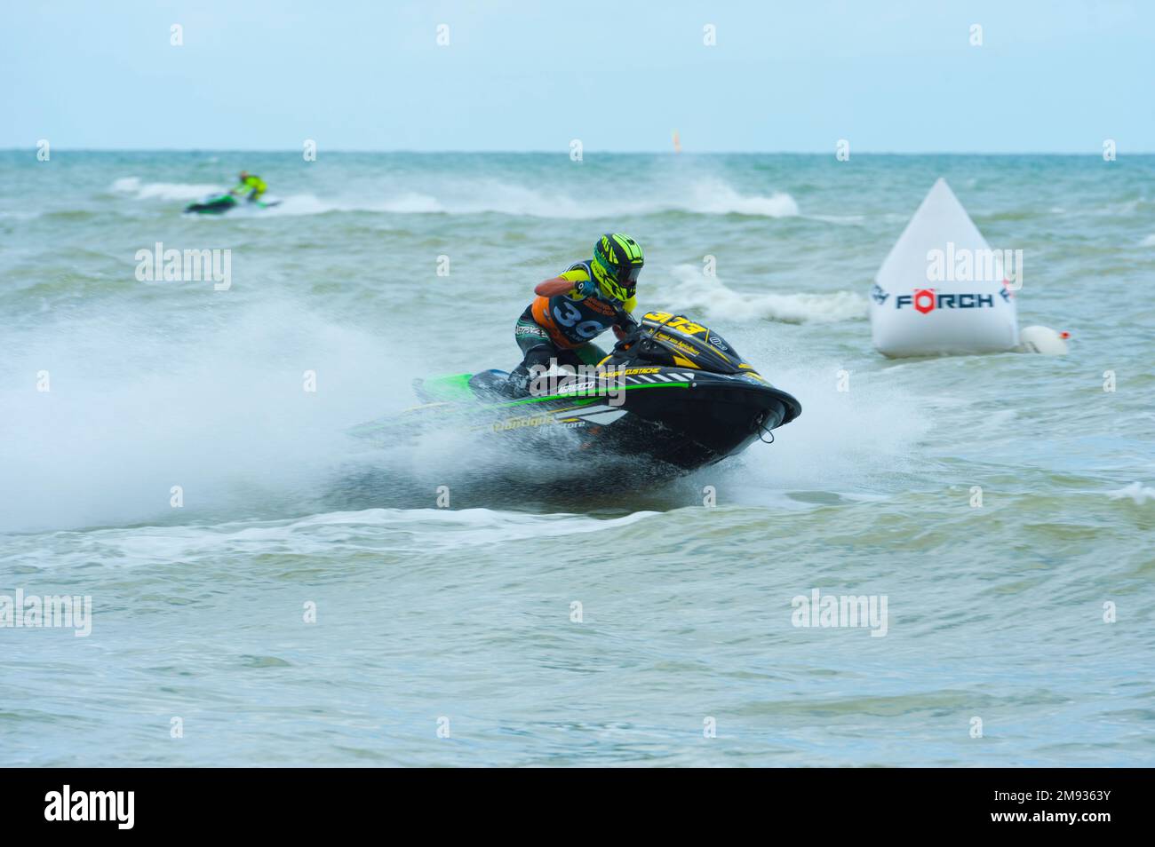 Frankreich, Calvados (14), Villers-sur-Mer, Grand Ouest Jetski-Meisterschaft 2018, Geschwindigkeitsrennen um Bojen Stockfoto