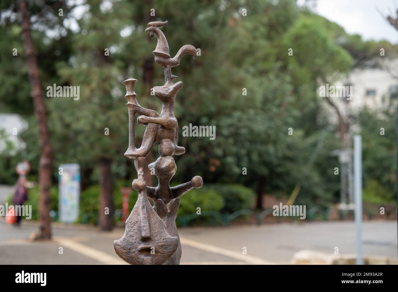 Haifa Israel jan 13 2023: Skulptur die "Stadtmusiker von Bremen", Deutsch: Die Bremer Stadtmusikanten, deutsches Märchen, gesammelt von den Brüdern Gr Stockfoto