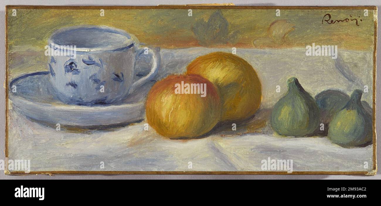 Stilleben mit Blaubecher (Nature morte à la tasse bleue) Pierre-Auguste Renoir (Französisch, 1841-1919). , Ca. 1900. Öl auf Leinwand, 6 x 13 1/8 Zoll (15,2 x 33,3 cm). Europäische Kunst ca. 1900 Stockfoto