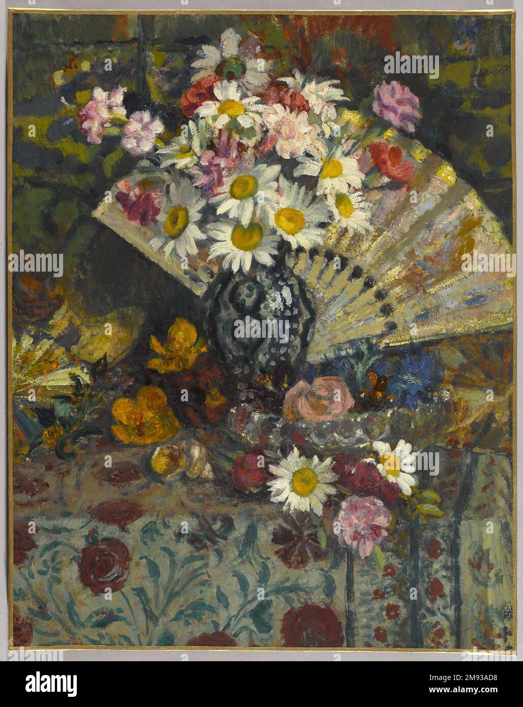 Still Life mit Fan Georges Lemmen (Belgien, 1865-1916). , Ca. 1907-1908. Öl auf Segeltuch, 24 3/8 x 19 1/8 Zoll (61,9 x 48,6 cm). Europäische Kunst ca. 1907-1908 Stockfoto