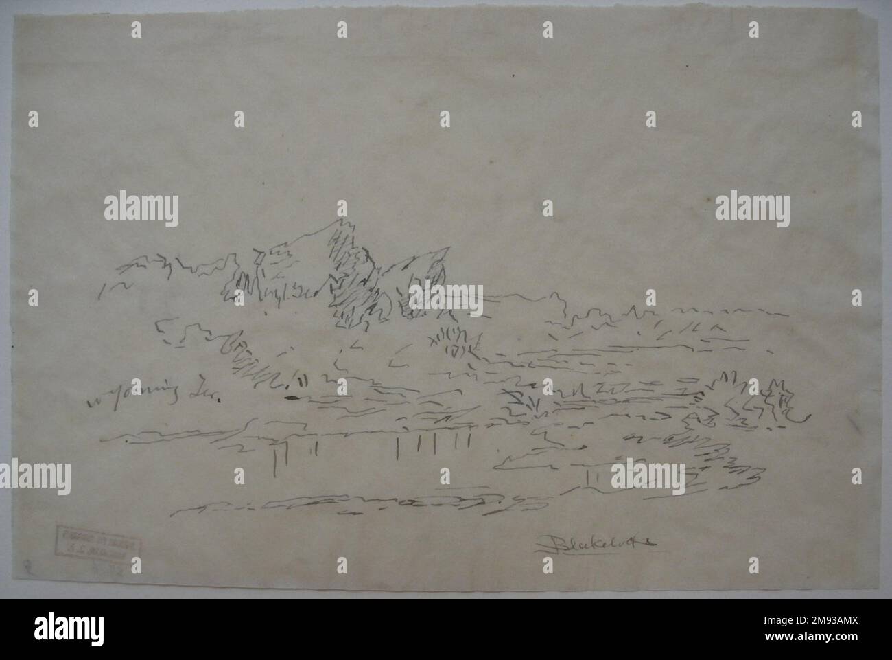 Wyoming Territory Ralph Albert Blakelock (Amerikanisch, 1847-1919). Wyoming Territory, Kalifornien 1869-1871. Stift und Tinte auf dünnem Papier, Blatt: 5 5/16 x 8 1/16 Zoll (13,5 x 20,5 cm). Amerikanische Kunst ca. 1869-1871 Stockfoto