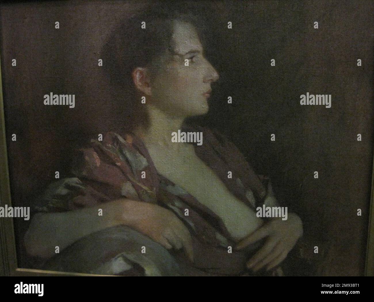 Lilac Kimono Samuel Isham (Amerikanisch, 1855-1914). Das Lilac Kimono, Ca. 1895-1900. Öl auf Segeltuch, 23 11/16 x 37 x 28 7/8 Zoll (60,2 x 94 x 73,4 cm). Amerikanische Kunst ca. 1895-1900 Stockfoto