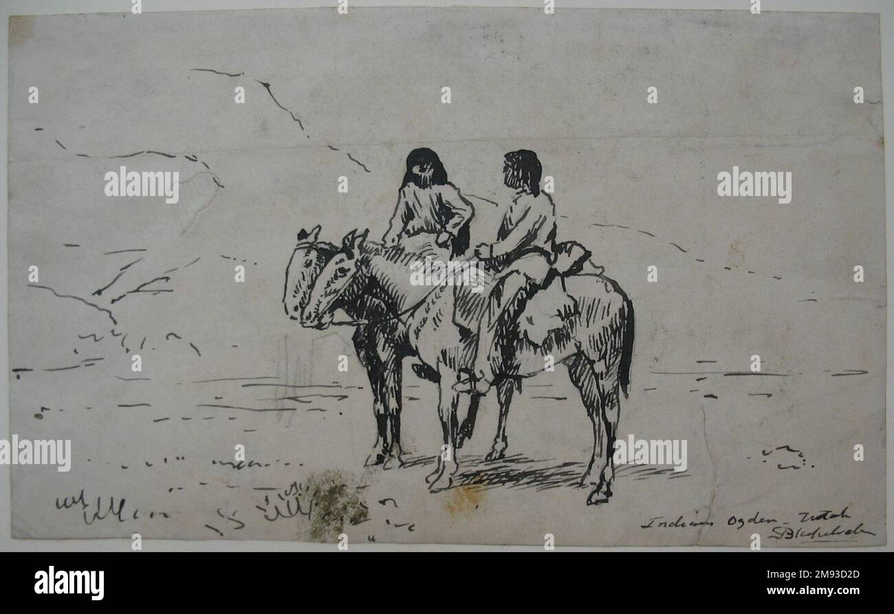 Indians, Ogden, Utah Ralph Albert Blakelock (Amerikanisch, 1847-1919). Indianer, Ogden, Utah, Ca. 1869-1871. Stift und Tinte mit etwas Graphit auf Papier, Blatt: 4 9/16 x 7 11/16 Zoll (11,6 x 19,5 cm). Amerikanische Kunst ca. 1869-1871 Stockfoto