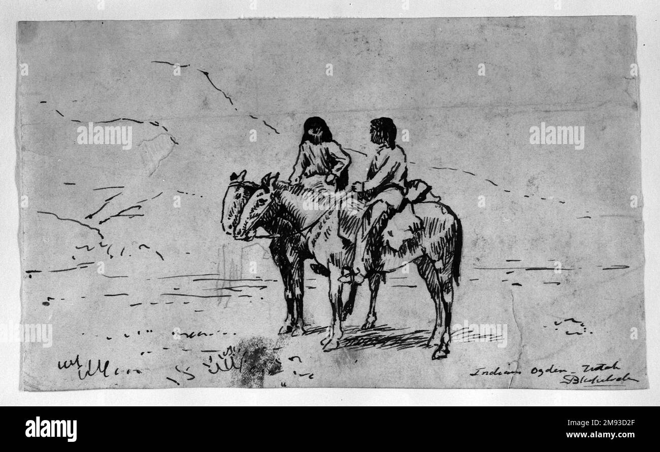 Indians, Ogden, Utah Ralph Albert Blakelock (Amerikanisch, 1847-1919). Indianer, Ogden, Utah, Ca. 1869-1871. Stift und Tinte mit etwas Graphit auf Papier, Blatt: 4 9/16 x 7 11/16 Zoll (11,6 x 19,5 cm). Amerikanische Kunst ca. 1869-1871 Stockfoto