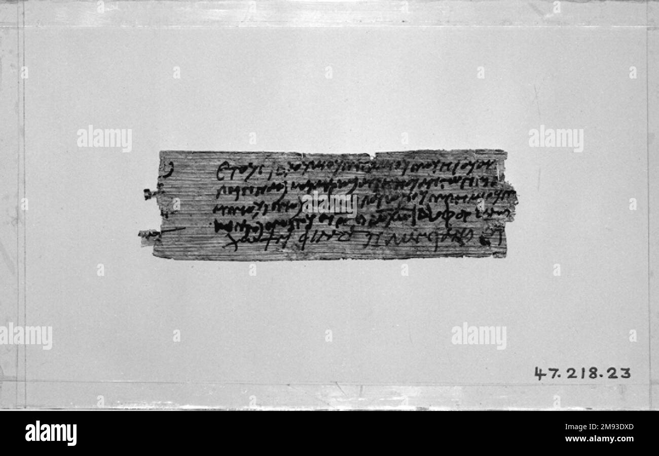 Papyrus in Griechisch eingraviert Papyrus in Griechisch eingraviert, 20. April 206 C.E. Papyrus, Tinte, Glas: 5 1/16 x 7 cm (12,9 x 17,8 cm). Ägyptische, klassische, antike Kunst nahe Osten 20. April 206 C.E. Stockfoto