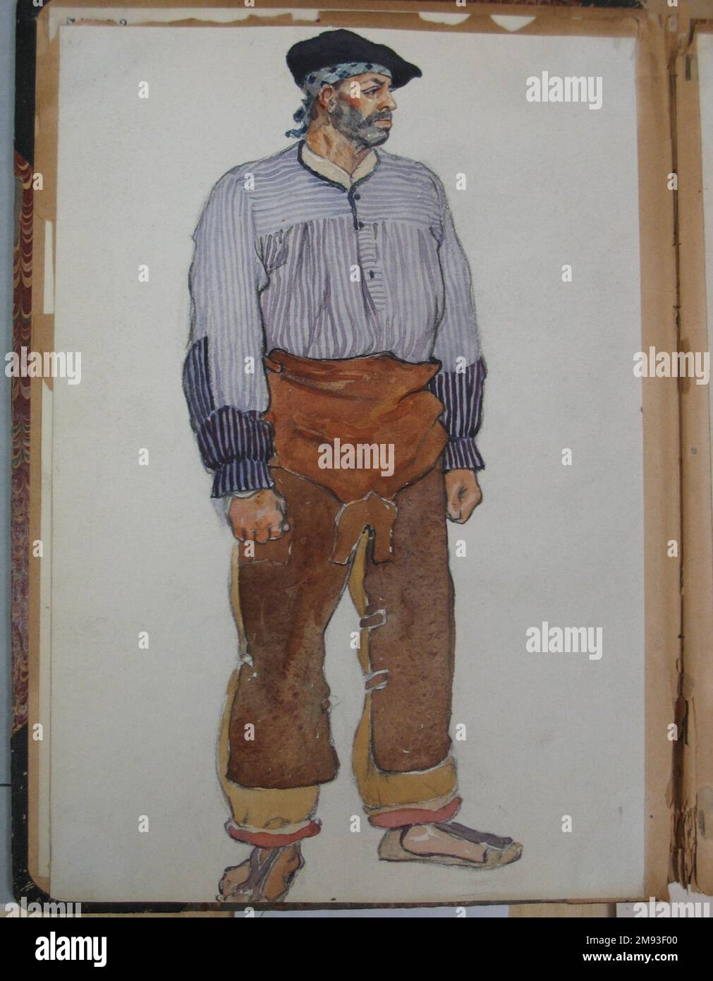 Spanische Skizze in Scrap Book Edward Penfield (amerikanisch, 1866-1925) montiert. Spanische Skizze in Schrottbuch, ca. 1911. Aquarell und Grafit auf Papier, das in Schrottbüchern, Bogen: 11 1/2 x 7 3/4 cm (29,2 x 19,7 cm). Amerikanische Kunst ca. 1911 Stockfoto