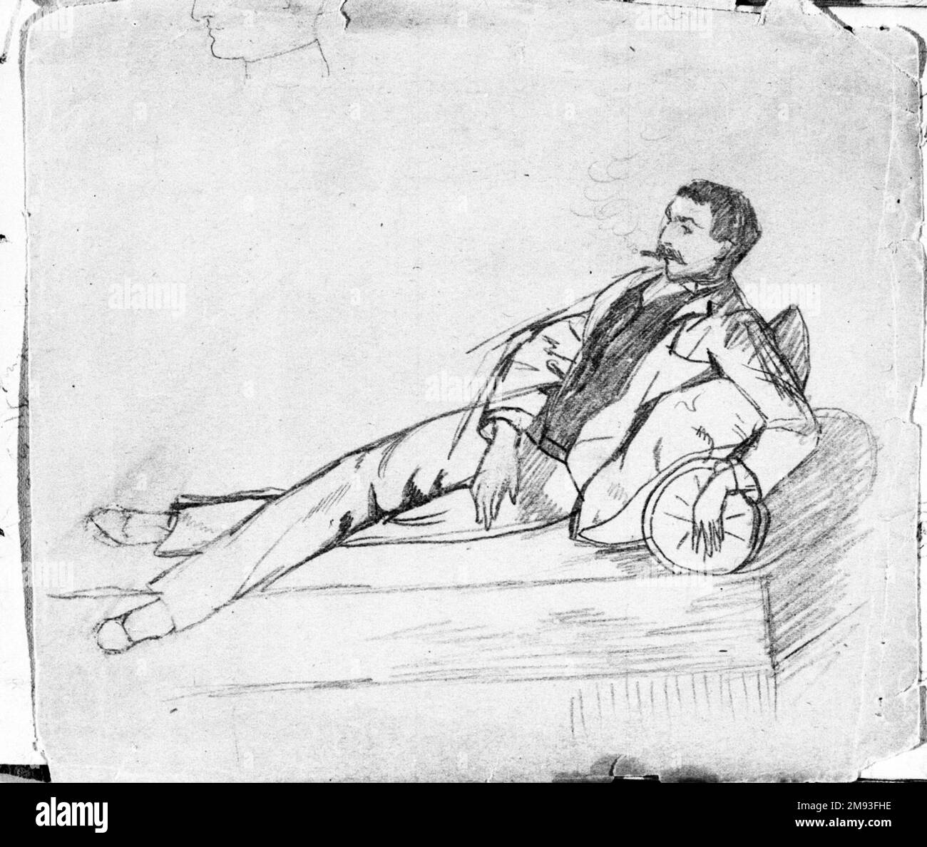 Skizzenbuch C. Halsey. Skizzenbuch, ca. 1879. Zeichnen: Tinte und Graphit auf Pappe mit vergoldeten Kanten Sketchbook: Gebundenes Buch mit Zeichnungen in Graphit, Tinte und Farbstift, Zeichnung: 6 7/16 x 4 3/16 Zoll (16,4 x 10,6 cm). Amerikanische Kunst ca. 1879 Stockfoto