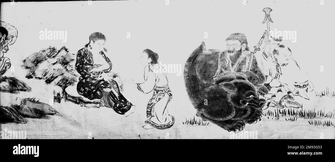 Lokale Bräuche der Ainu Ainu. Lokale Bräuche des Ainu, 19. Jahrhundert. Handscrollen, Tinte und Farben auf Papier, 10 5/8 x 332 1/8 Zoll (27 x 843,6 cm). Asiatische Kunst im 19. Jahrhundert Stockfoto