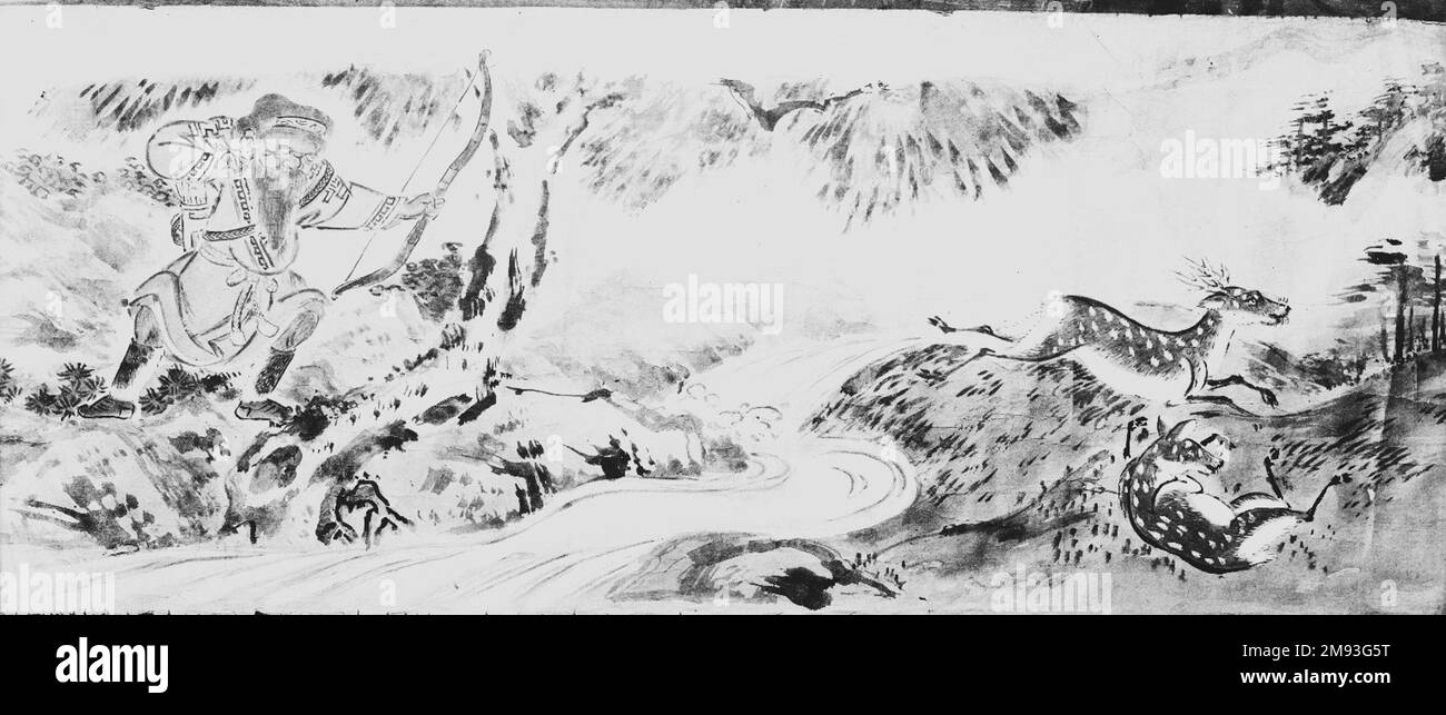 Lokale Bräuche der Ainu Ainu. Lokale Bräuche des Ainu, 19. Jahrhundert. Handscrollen, Tinte und Farben auf Papier, 10 5/8 x 332 1/8 Zoll (27 x 843,6 cm). Asiatische Kunst im 19. Jahrhundert Stockfoto