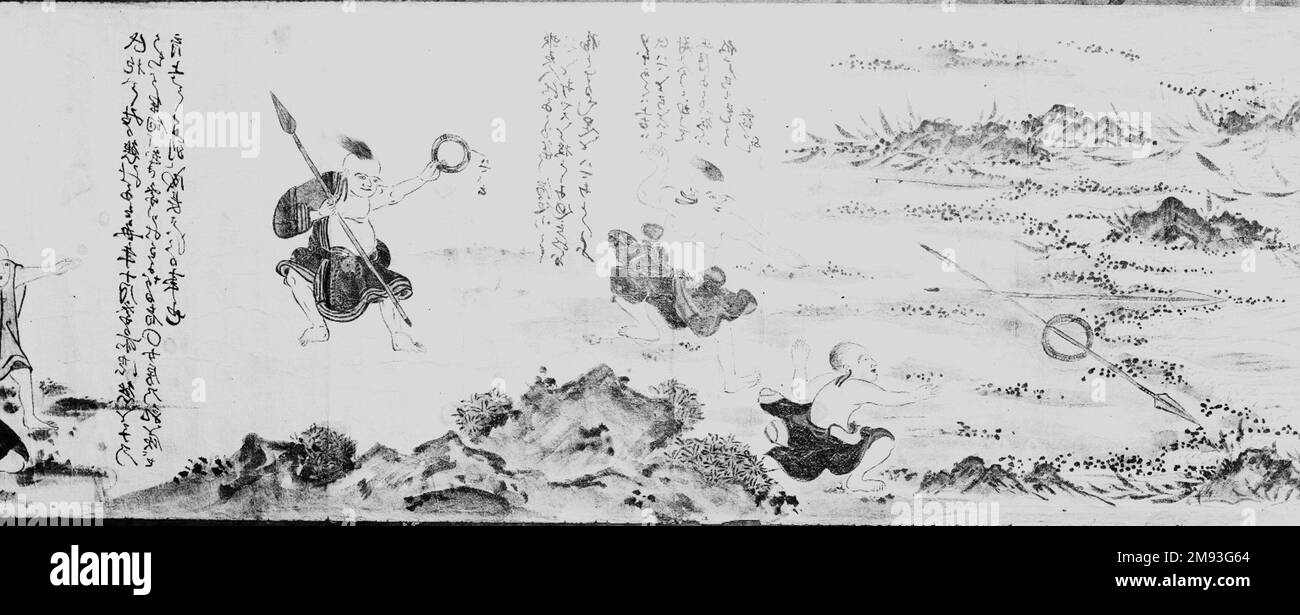 Lokale Bräuche der Ainu Ainu. Lokale Bräuche des Ainu, 19. Jahrhundert. Handscrollen, Tinte und Farben auf Papier, 10 5/8 x 332 1/8 Zoll (27 x 843,6 cm). Asiatische Kunst im 19. Jahrhundert Stockfoto