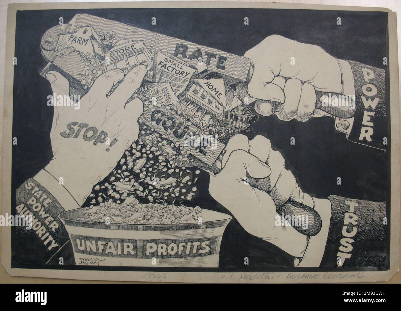 Zeichentrickfilm für New York. American Winsor McCay (amerikanisch, 1868-1934). Zeichentrickfilm für New York. Amerikanisch, n. d. Tinte und Graphit an Bord, Blatt: 11 7/8 x 17 1/8 Zoll (30,2 x 43,5 cm). American Art n.d. Stockfoto