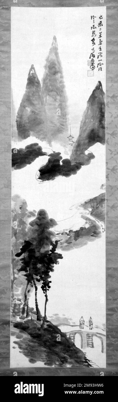 Berglandschaft Seikô Okuhara (Japanisch, 1837-1913). Berglandschaft, ca. 1910. Hängescroll, Tinte auf Papier, 67 x 17 11/16 Zoll (170,2 x 44,9 cm). Asiatische Kunst ca. 1910 Stockfoto