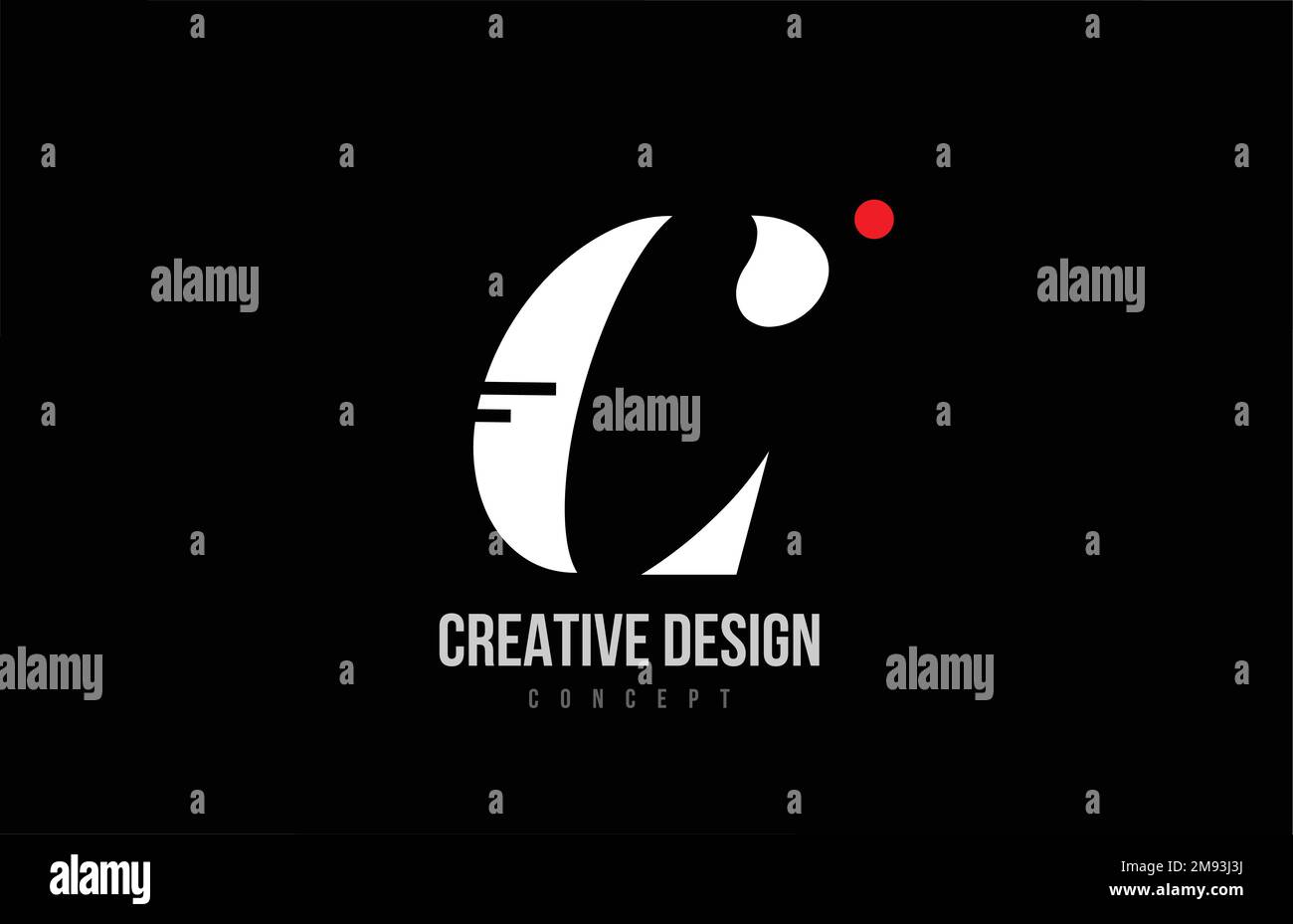 Logo-Symbol für den Buchstaben C mit rotem Punkt. Schwarze schwarze Schablone für eine Firma oder ein Unternehmen Stock Vektor