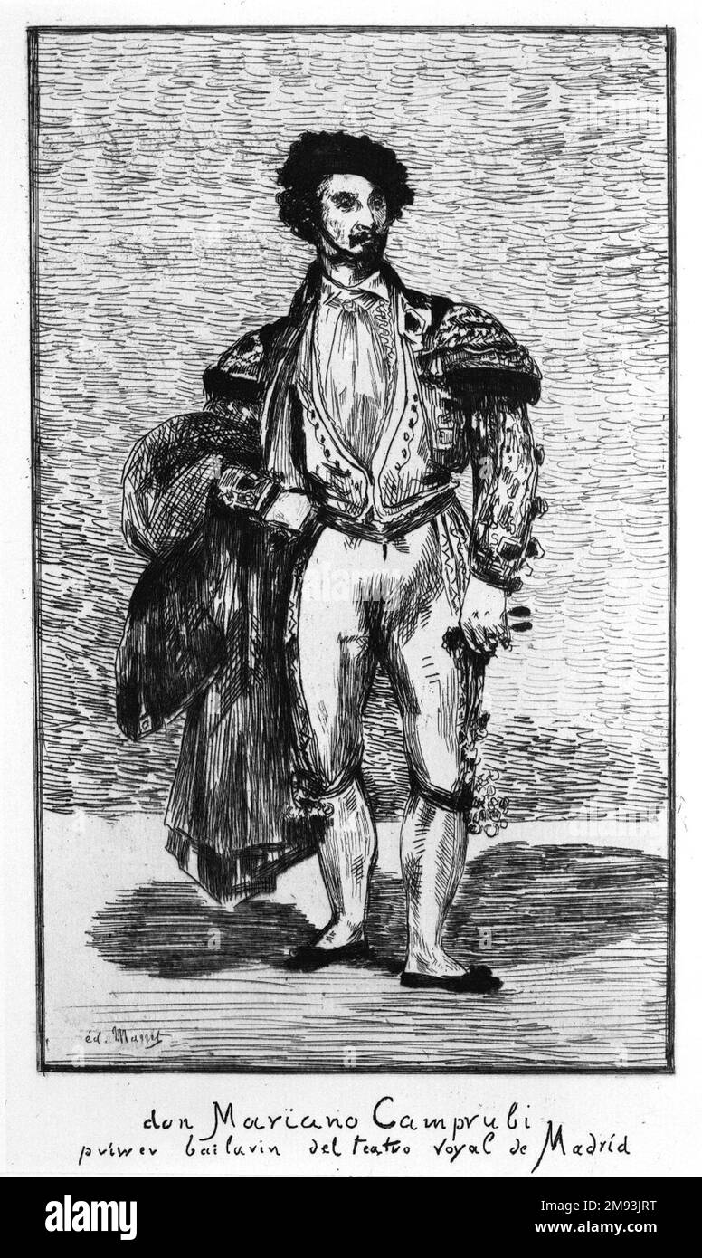 Don Mariano Camprubi (Le Bailarin) Edouard Manet (Französisch, 1832-1883). Don Mariano Camprubi (Le Bailarin), 1862. Ätzen auf liegendem Van Gelder Zonen Papier, 18 1/2 x 13 Zoll (47 x 33 cm). Europäische Art. 1862 Stockfoto