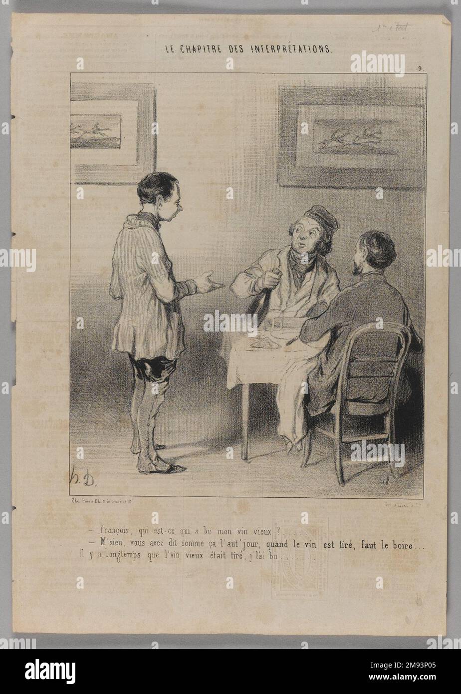 Francois, Qui est-ce Qui a BU mon Vin Vieux? Honoré Daumier (Französisch, 1808-1879). , 28. November 1843. Lithograf auf Zeitungsdruckpapier, Blatt: 13 3/4 x 9 5/8 Zoll (34,9 x 24,4 cm). Europäische Kunst 28. November 1843 Stockfoto