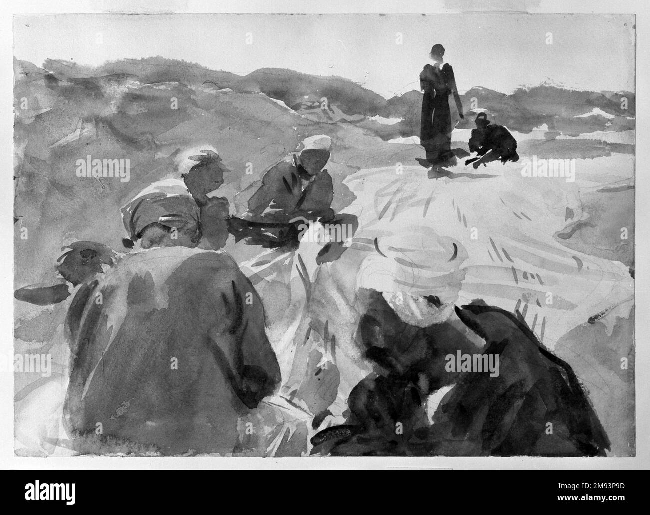 Sail John Singer Sargent reparieren (Amerikaner, geboren in Italien, 1856-1925). Ein Segel reparieren, 1905-1906. Lichtdurchlässige Aquarelle und undurchsichtige Aquarelle mit Graphitunterzeichnung, 10 1/16 x 14 Zoll (25,6 x 35,5 cm). Amerikanische Kunst 1905-1906 Stockfoto