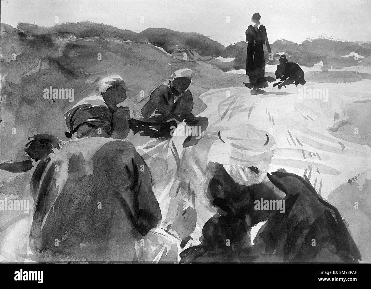 Sail John Singer Sargent reparieren (Amerikaner, geboren in Italien, 1856-1925). Ein Segel reparieren, 1905-1906. Lichtdurchlässige Aquarelle und undurchsichtige Aquarelle mit Graphitunterzeichnung, 10 1/16 x 14 Zoll (25,6 x 35,5 cm). Amerikanische Kunst 1905-1906 Stockfoto