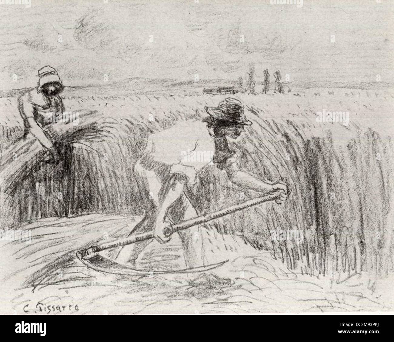 Faucheur Camille Jacob Pissarro (Saint Thomas, (früher Dänische Westindischen Inseln), 1830–1903, Paris, Frankreich). Faucheur, ca. 1894. Lithographie auf Zink auf Ingres-Papier, das auf gewebtem Papier befestigt ist, 9 3/8 x 12 Zoll (23,8 x 30,5 cm). Europäische Kunst ca. 1894 Stockfoto