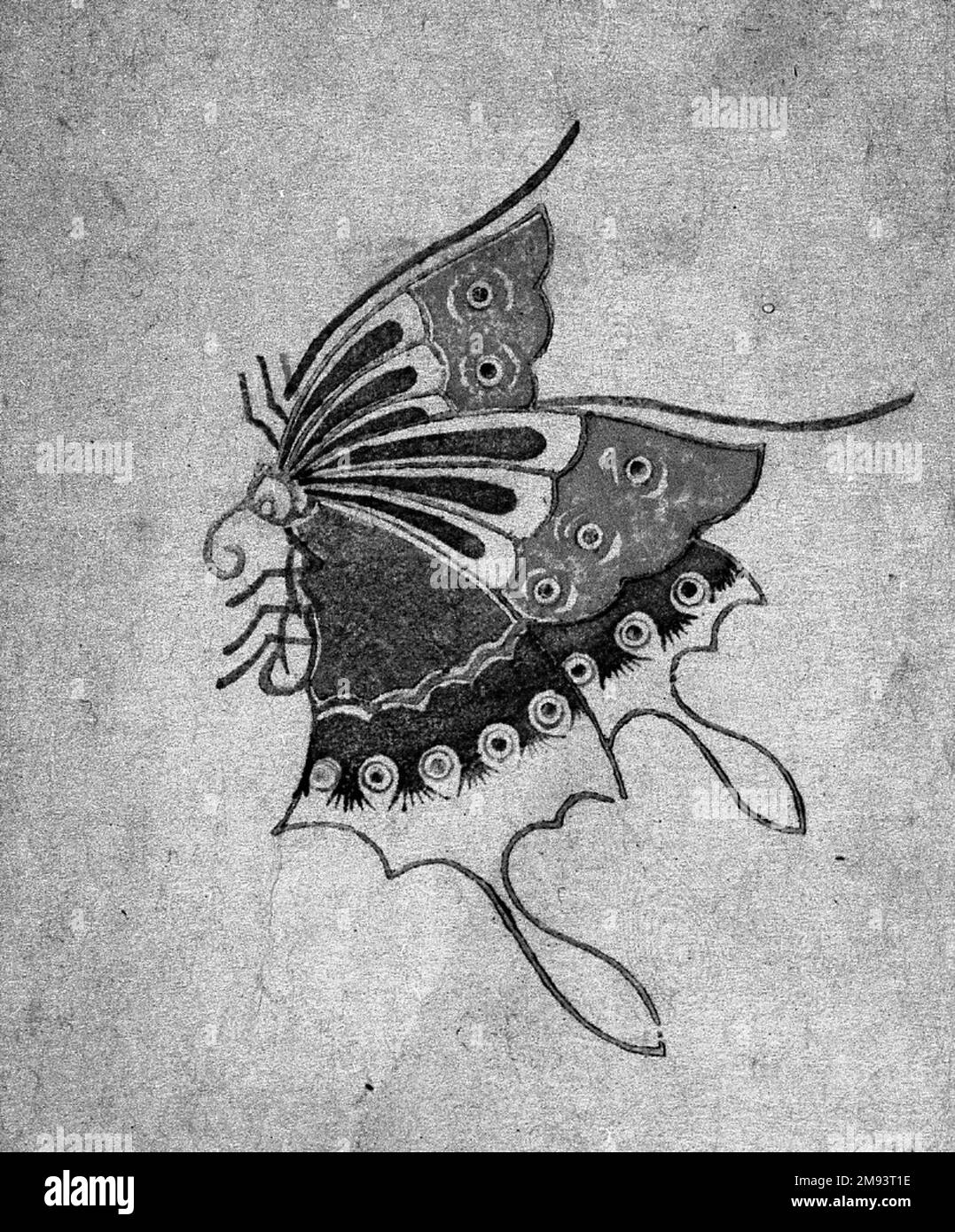 Egoyomi (Schmetterling) Egoyomi (Schmetterling), 18. Jahrhundert. Farbiger Holzblock auf Papier, Bild: 3 1/8 x 4 3/16 Zoll (8 x 10,7 cm). Asiatische Kunst im 18. Jahrhundert Stockfoto