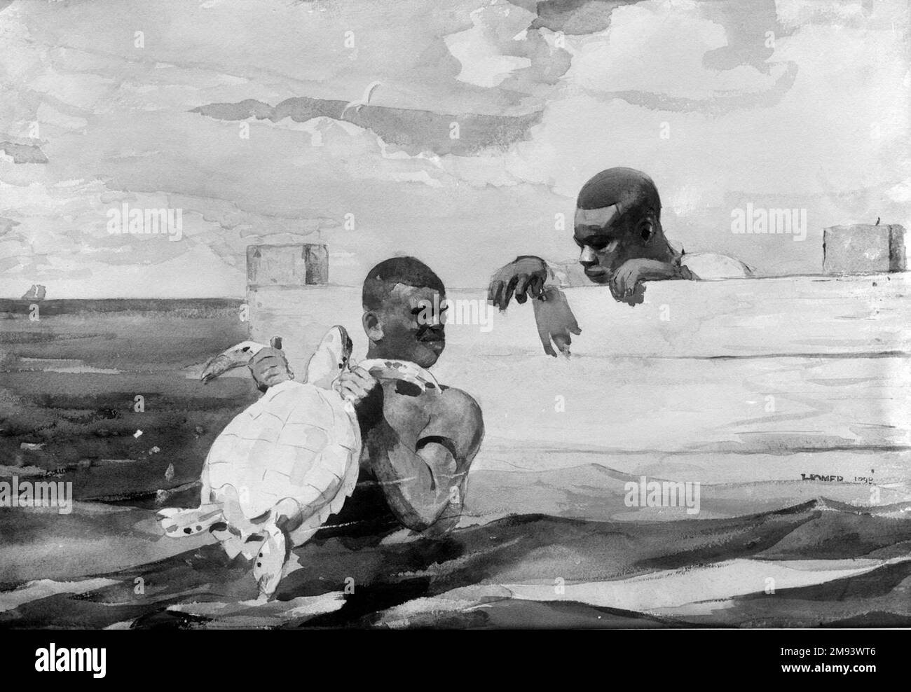 The Turtle Pound Winslow Homer (Amerikanisch, 1836-1910). Das Turtle-Pfund, 1898. Lichtdurchlässiges und lichtundurchlässiges Aquarell über Graphit auf gewebtem Papier, 14 15/16 x 21 3/8 Zoll (38,0 x 54,2 cm). Amerikanische Kunst 1898 Stockfoto