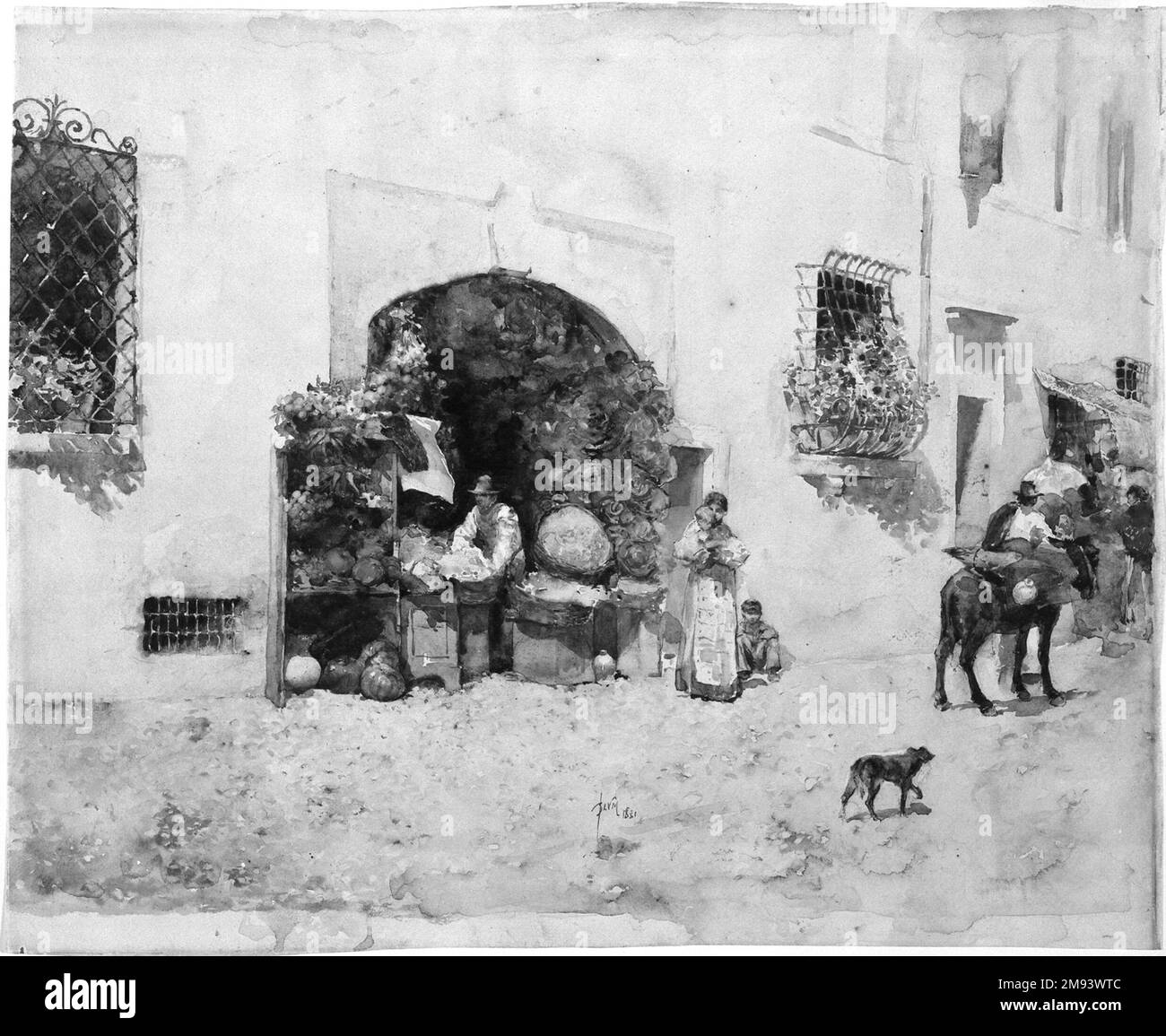 Marktszene, Spanien Robert Frederick Blum (Amerikanisch, 1857-1903). Marktszene, Spanien, 1881. Aquarell, 18 1/16 x 21 7/8 Zoll (45,9 x 55,6 cm). Amerikanische Kunst 1881 Stockfoto