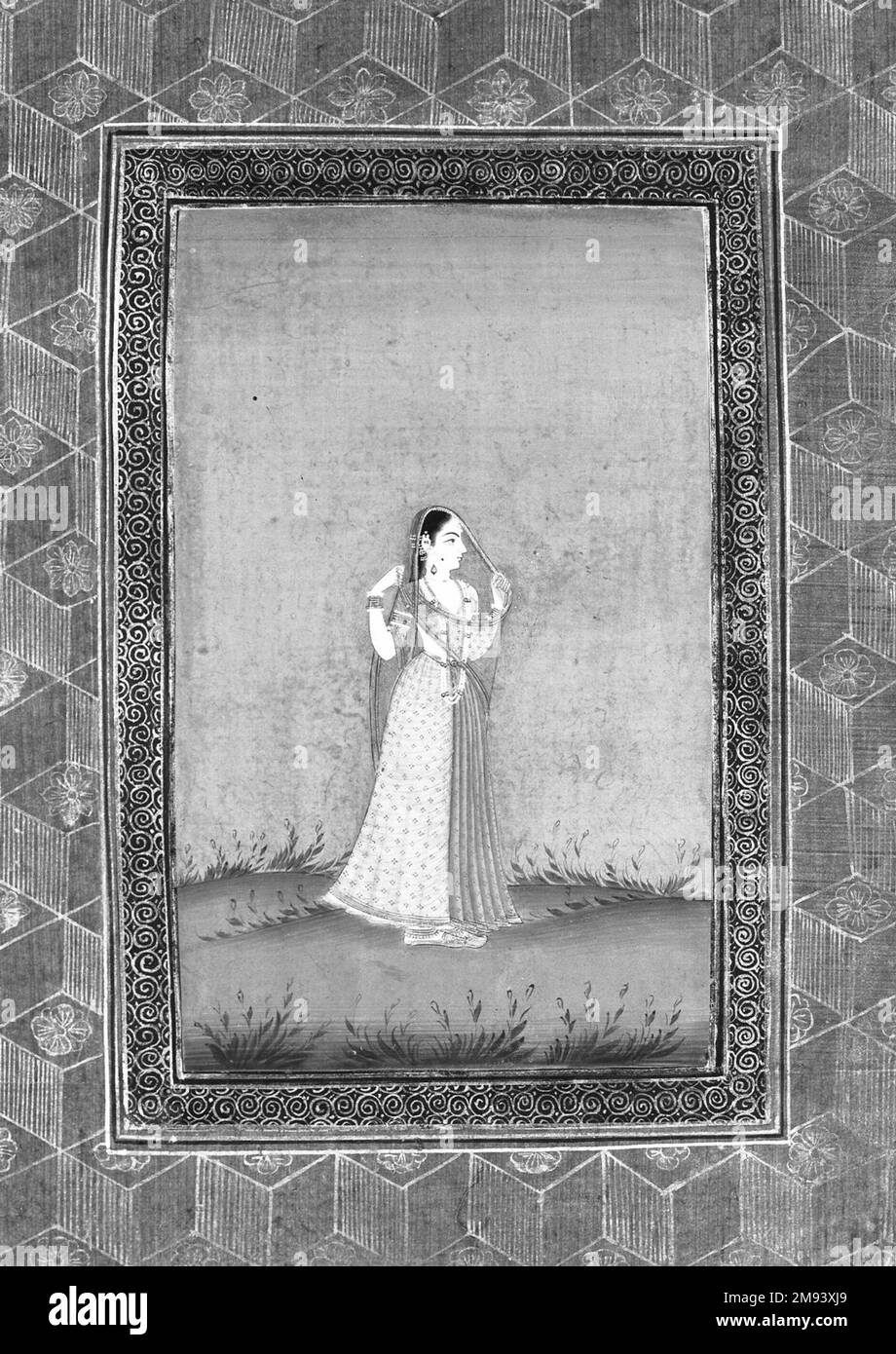 Stehende Indianerin. Stehende Frau, 1875-1900. Lichtundurchlässige Aquarelle und Gold auf Papier, Blatt: 19 11/16 x 11 3/4 Zoll (50 x 29,8 cm). Asiatische Kunst 1875-1900 Stockfoto