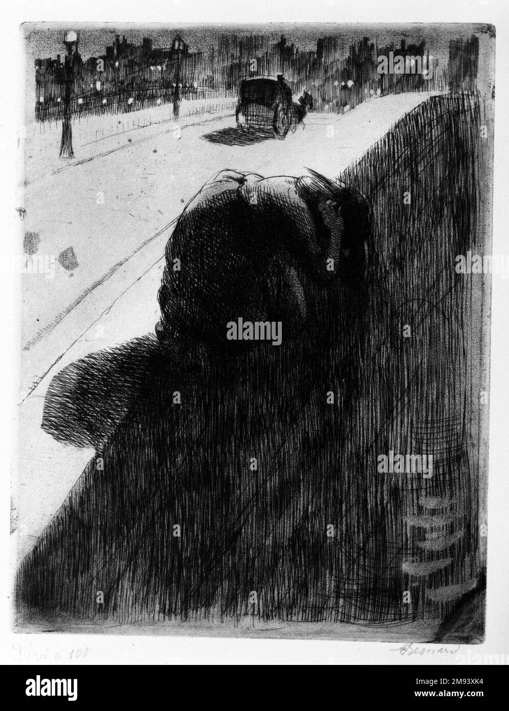 Der Suizid (Le Suizid) Albert Besnard (Frankreich, 1849-1934). , 1886. Aquatint und Ätzen auf liegendem Papier, 12 1/2 x 9 3/4 Zoll (31,8 x 24,7 cm). Europäische Art. 1886 Stockfoto