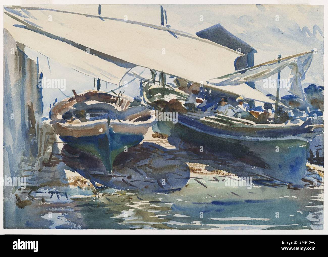 Boote von John Singer Sargent (Amerikaner, geboren in Italien, 1856-1925). Boote gefertigt, ca. 1908. Lichtdurchlässige Aquarelle und undurchsichtige Aquarelle mit Graphitunterzeichnung, 14 x 19 15/16 Zoll (35,6 x 50,7 cm). Amerikanische Kunst ca. 1908 Stockfoto