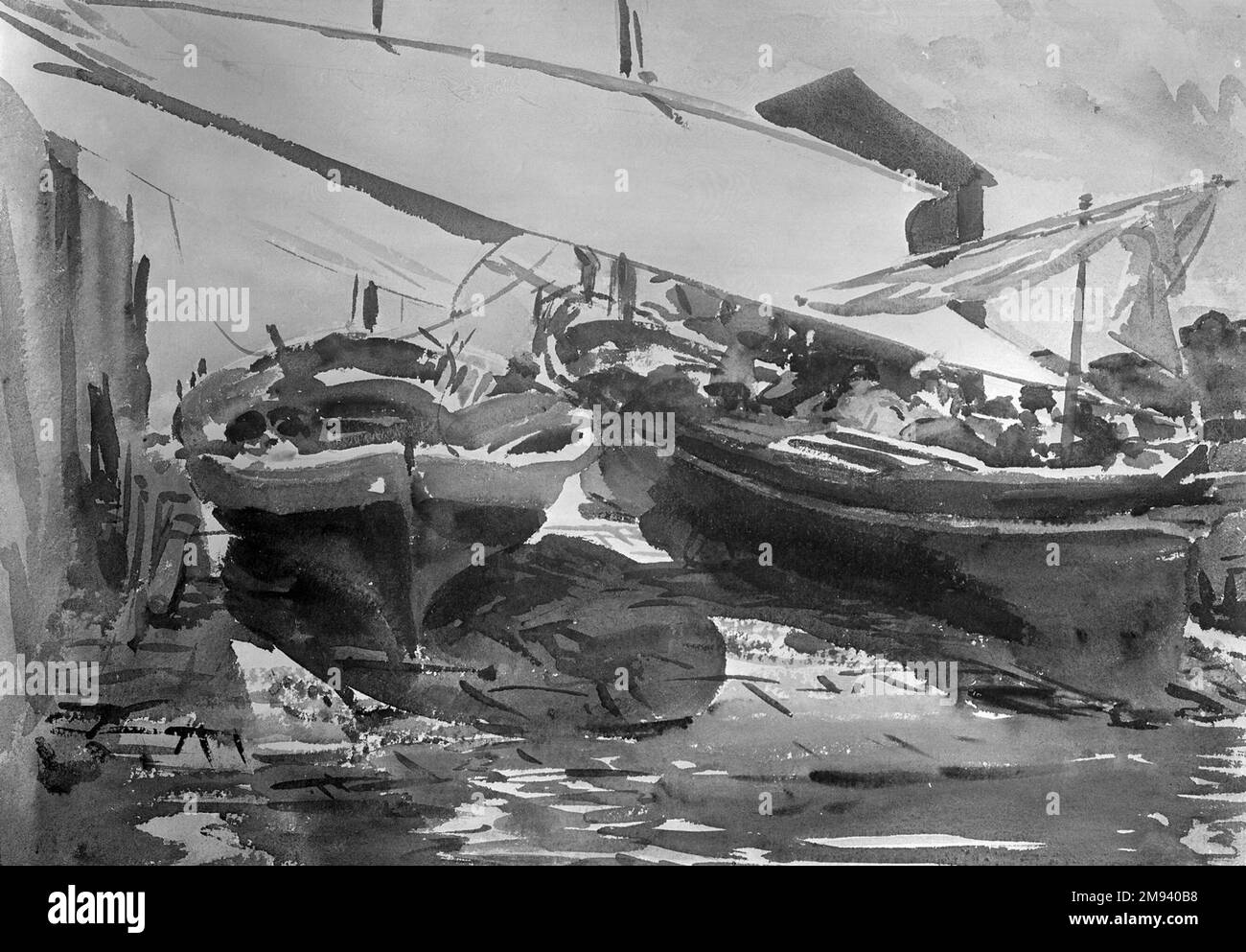 Boote von John Singer Sargent (Amerikaner, geboren in Italien, 1856-1925). Boote gefertigt, ca. 1908. Lichtdurchlässige Aquarelle und undurchsichtige Aquarelle mit Graphitunterzeichnung, 14 x 19 15/16 Zoll (35,6 x 50,7 cm). Amerikanische Kunst ca. 1908 Stockfoto