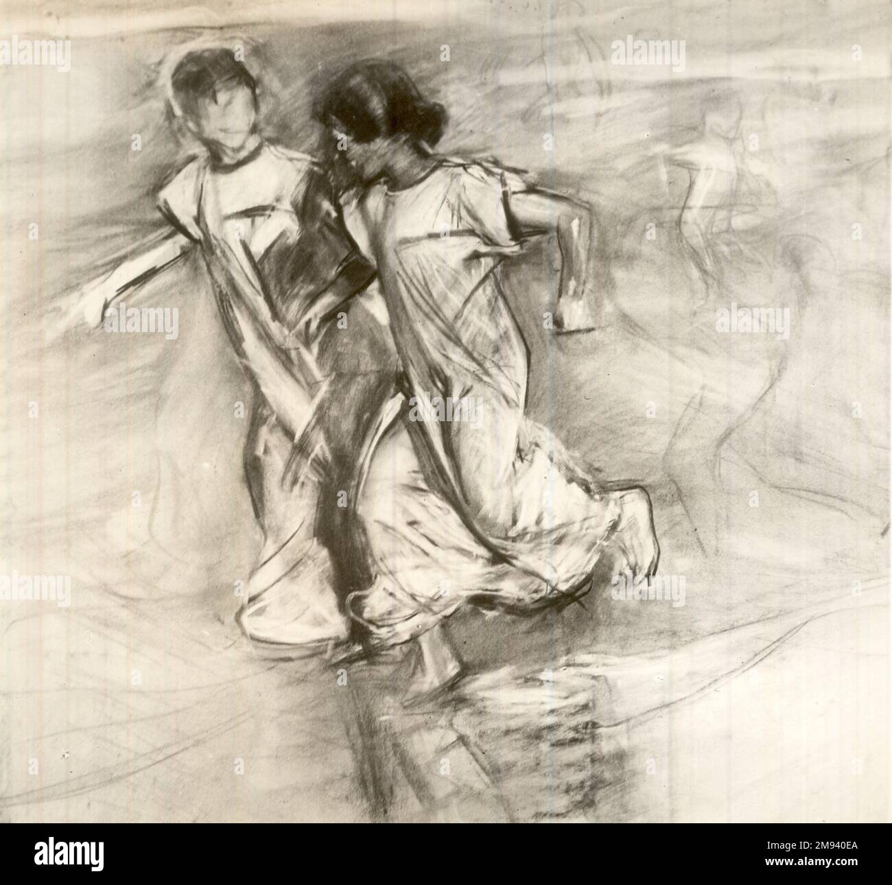 [Unbenannt] (Two Girls in White Running Arm in Arm) Joaquín Sorolla y Bastida (Spanisch, 1863-1923). [Unbenannt] (Two Girls in White Running Arm in Arm), n. d. (1878-1920). Holzkohle, Graphit und weiße Pastelltöne, 30 5/8 x 28 3/16 cm (77,7 x 71,5 cm). European Art n.d. (1878-1920) Stockfoto