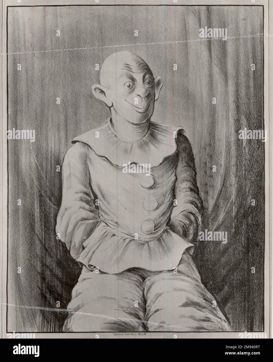 Clown Russell T. Limbach (amerikanisch, 1904-1971). Clown, 1938. Lithografie aus einem Stein (blau) auf gewebtem Papier, 17 15/16 x 13 15/16 Zoll (45,6 x 35,4 cm). Amerikanische Kunst 1938 Stockfoto