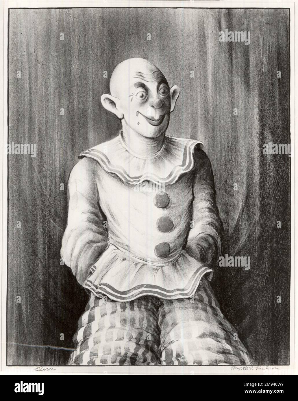 Clown Russell T. Limbach (amerikanisch, 1904-1971). Clown, 1938. Lithograf aus drei Steinen gedruckt: Blau, rot und beige auf gewebtem Papier, 45 5/8 x 35 3/8 Zoll (115,8 x 89,9 cm). Amerikanische Kunst 1938 Stockfoto