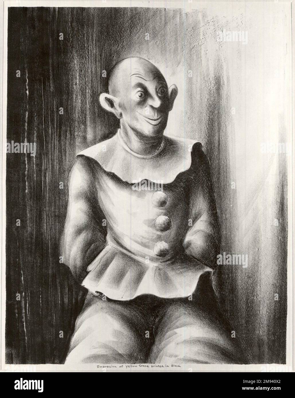 Clown Russell T. Limbach (amerikanisch, 1904-1971). Clown, 1938. Lithograf, beiger Stein, schwarz bedruckt auf gewebtem Papier, 17 15/16 x 13 15/16 Zoll (45,6 x 35,4 cm). Amerikanische Kunst 1938 Stockfoto