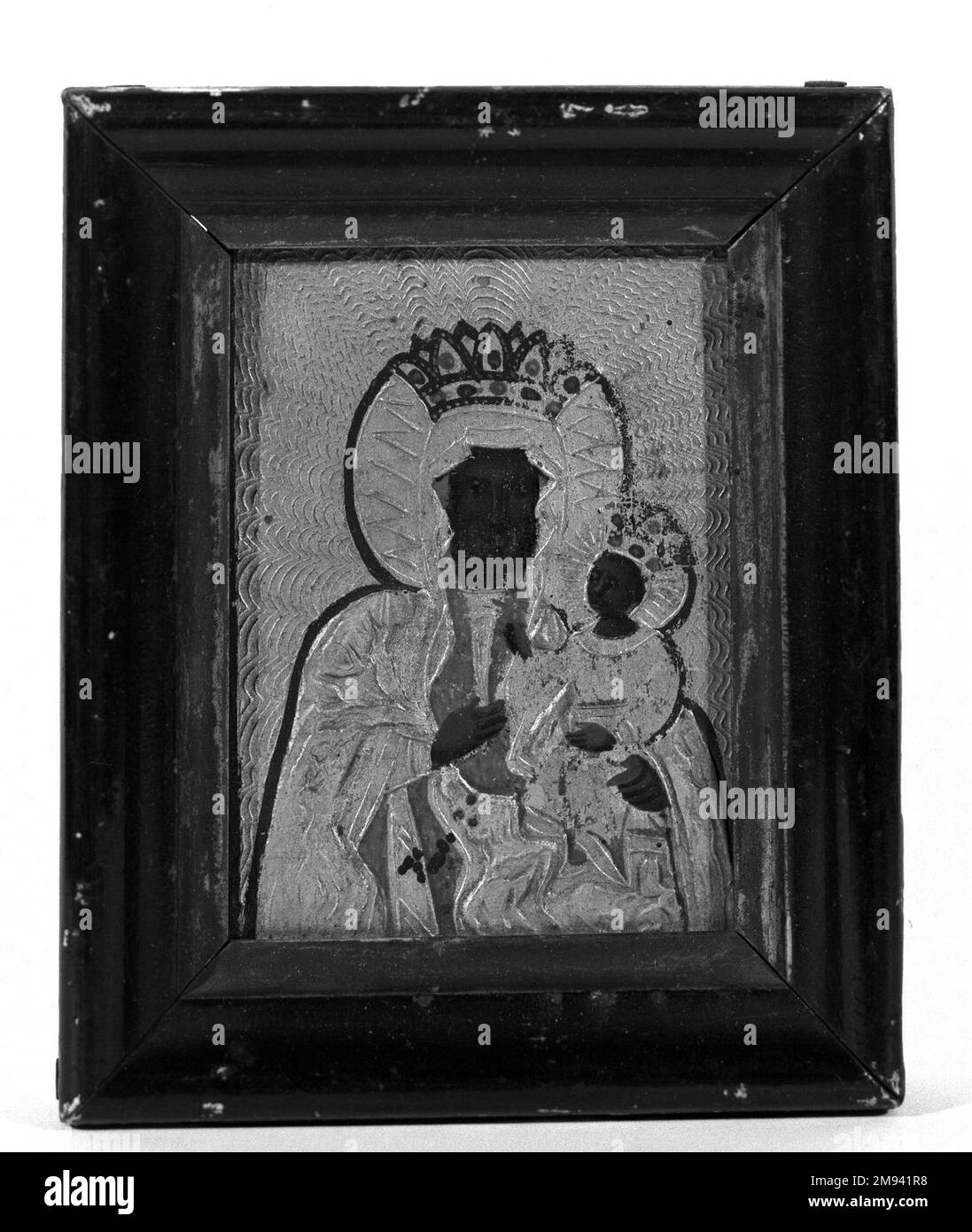 Miniatur Madonna und Kind unbekannt. Miniatur Madonna und Kind. Miniatur, 3 1/6 x 2 5/16 Zoll (8,0 x 5,9 cm). Europäische Kunst Stockfoto