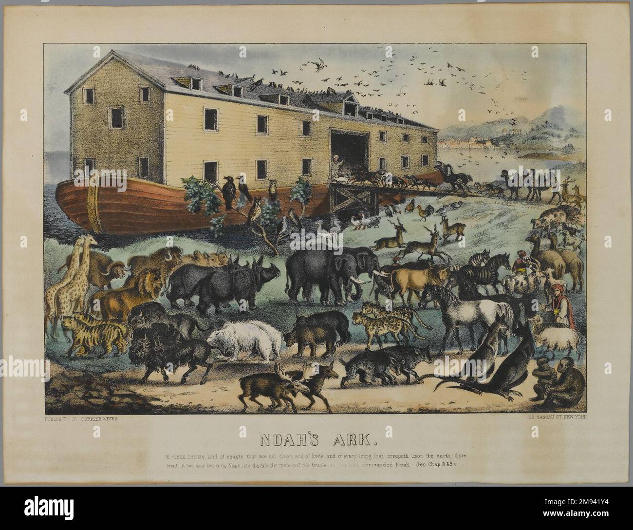 Noah's Ark Nathaniel Currier (amerikanisch, 1813-1888). , N. d. Handfarbene Lithograf auf gewebtem Papier, Blatt: 10 15/16 x 14 5/16 cm (27,8 x 36,4 cm). American Art n.d. Stockfoto